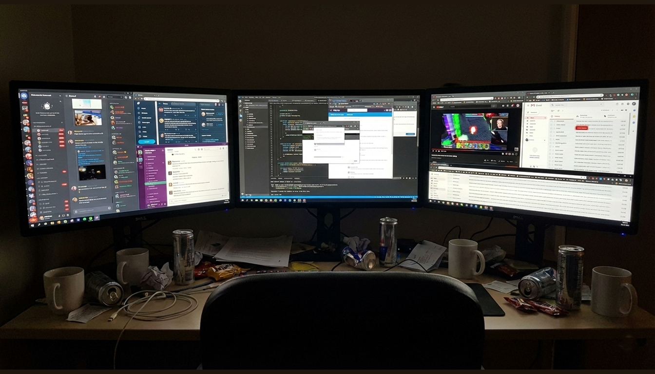 Before: messy desktop with distractions